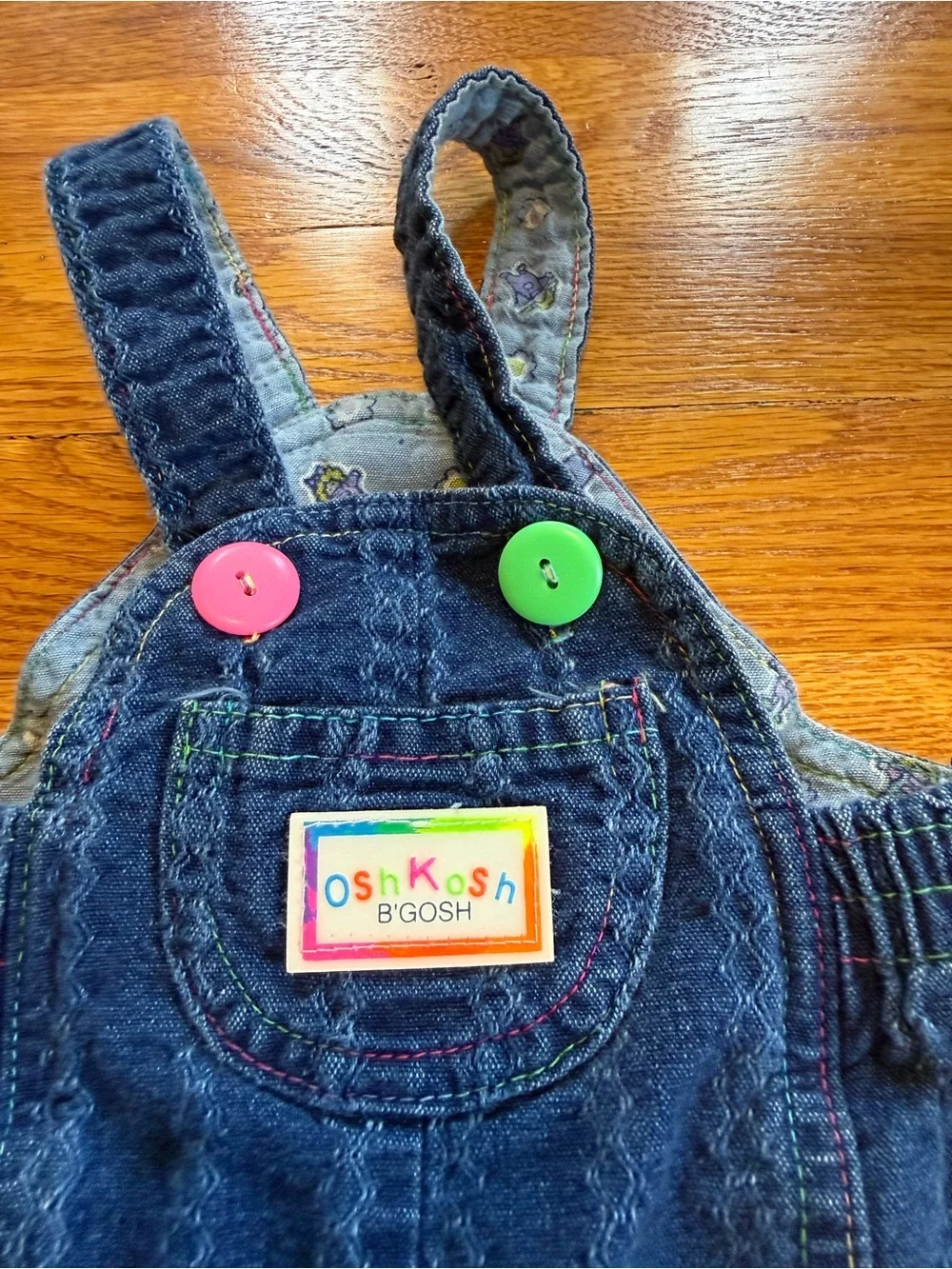 Vintage 80s 90s Denim Overalls, OshKosh B’Gosh Colorful Striped Baby (12 Months)